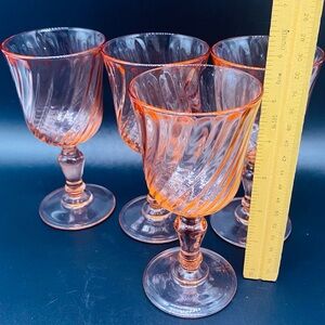 Vintage Pink Arcoroc Luminarc Rosalind Pink Swirl Wine Glasses